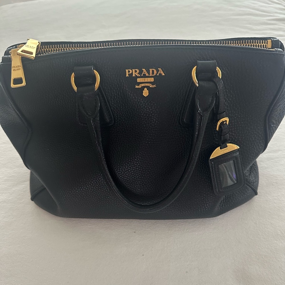 Prada Black Leather Bag with Gold Accents